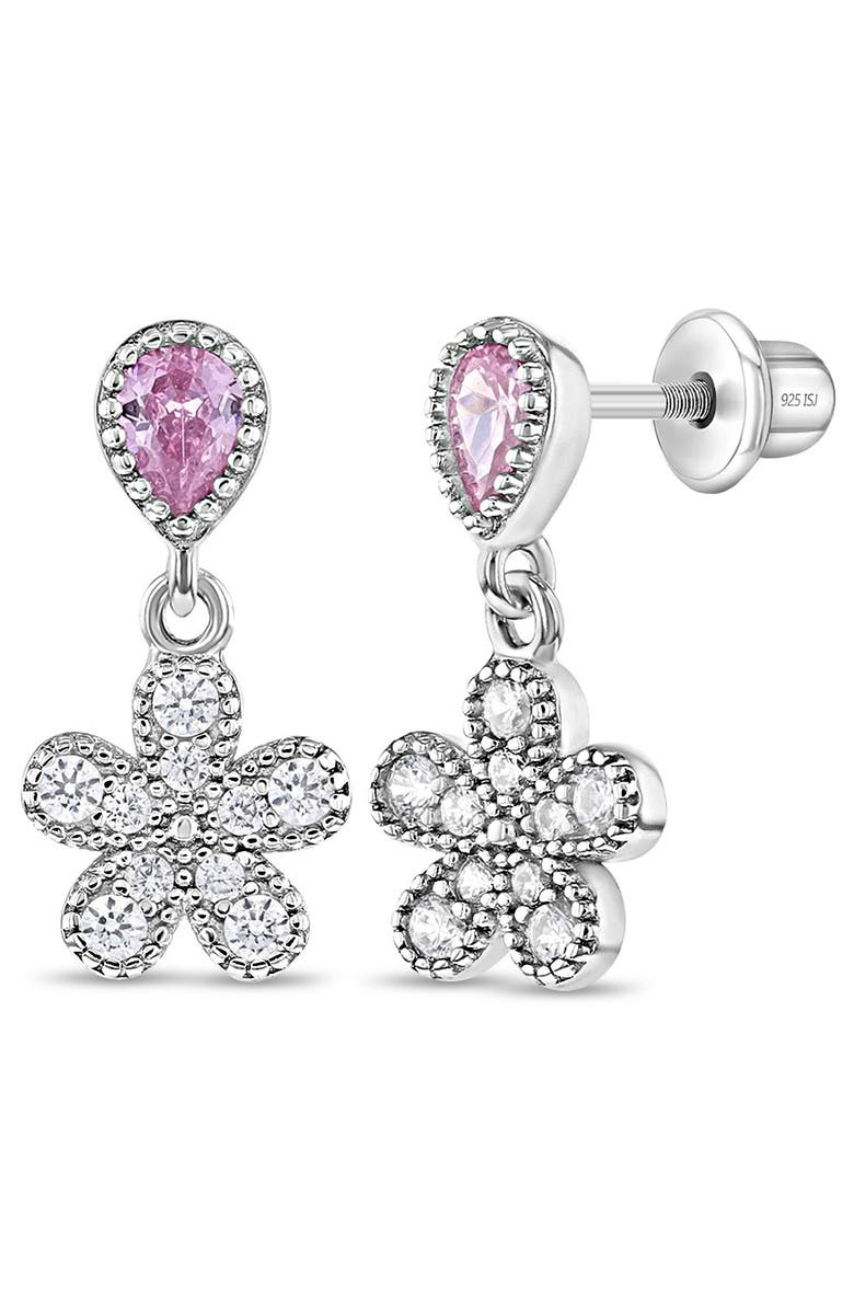 In Season Jewelry Groovy Cubic Zirconia Flower Dangle Earrings, Main, color, Pink