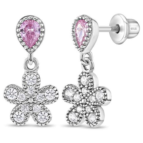 Groovy Cubic Zirconia Flower Dangle Earrings