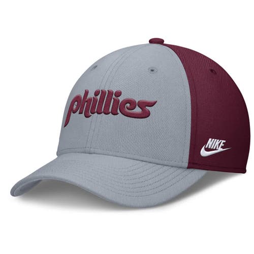 Nike Grey/burgundy Philadelphia Phillies Rise Swoosh Performance Flex Hat