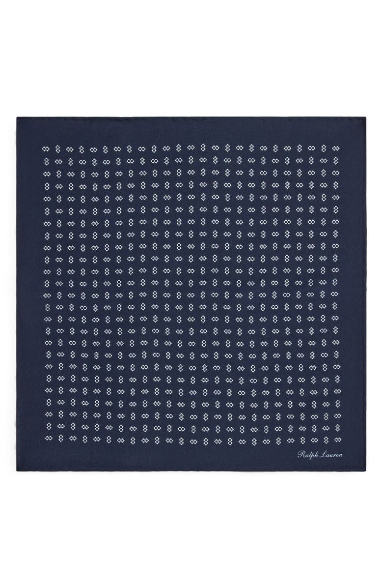 Ralph Lauren Purple Label Linked Diamond Deco Print Silk Pocket Square, Alternate, color, Navy