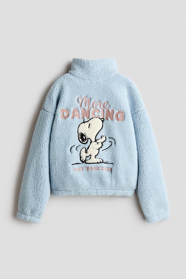 Motif-detail Teddy Fleece Jacket, Alternate, color, Light blue/Snoopy