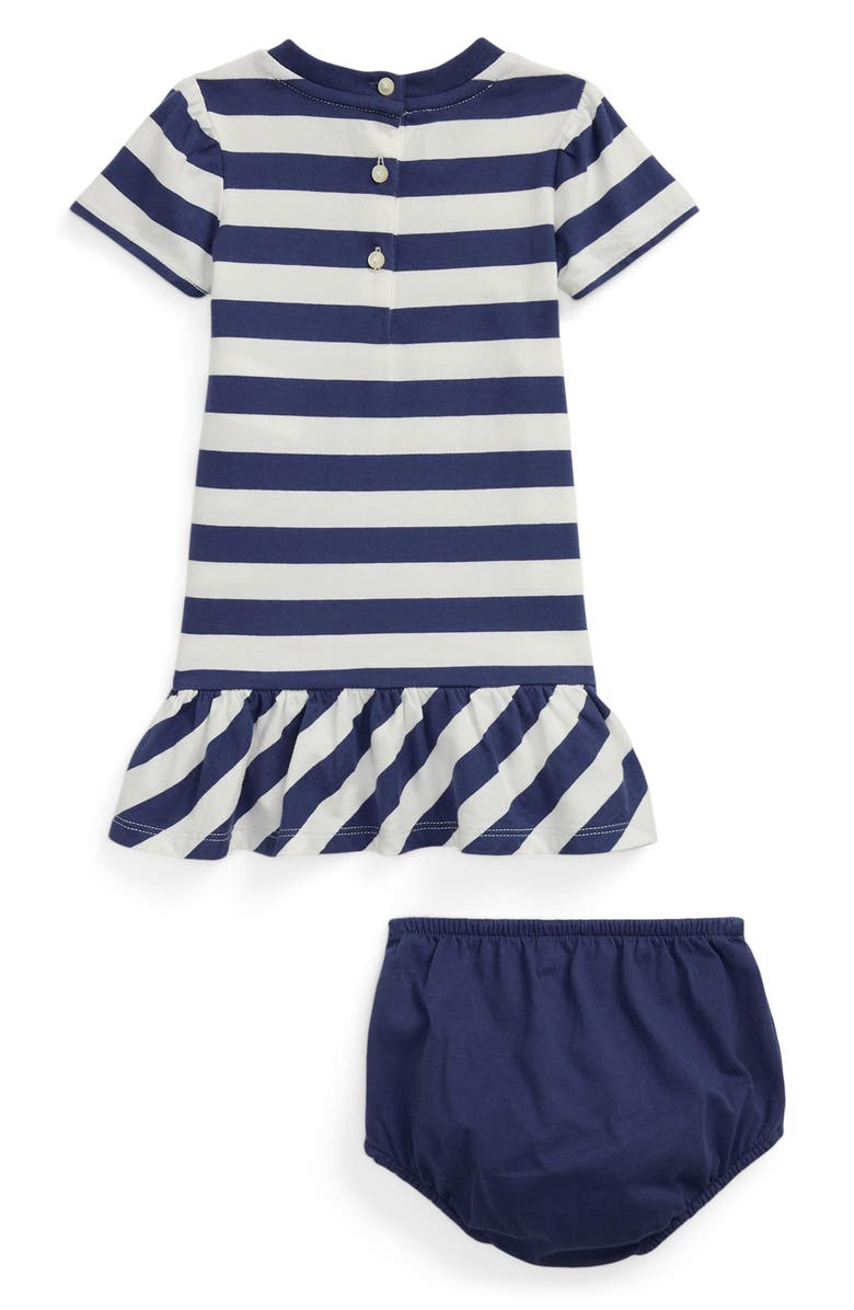 Ralph Lauren Striped Polo Bear Cotton Dress & Bloomers Set, Alternate, color, 
