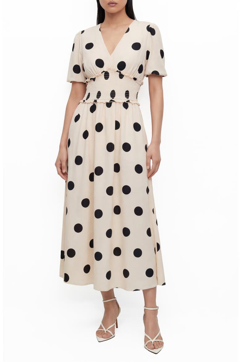 Carlotta Smocked Waist Midi Dress, Main, color, HARPER DOT