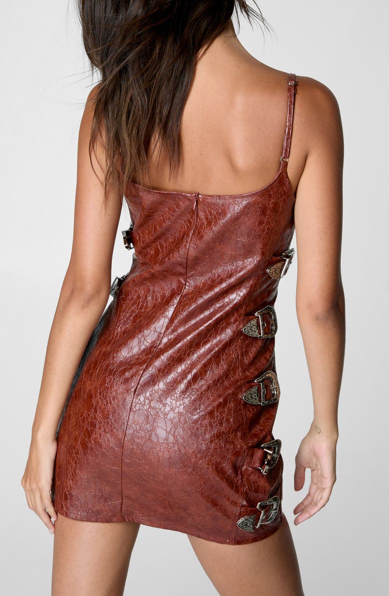 NASTY GAL Distressed Faux Leather Minidress, Alternate, color, Rust