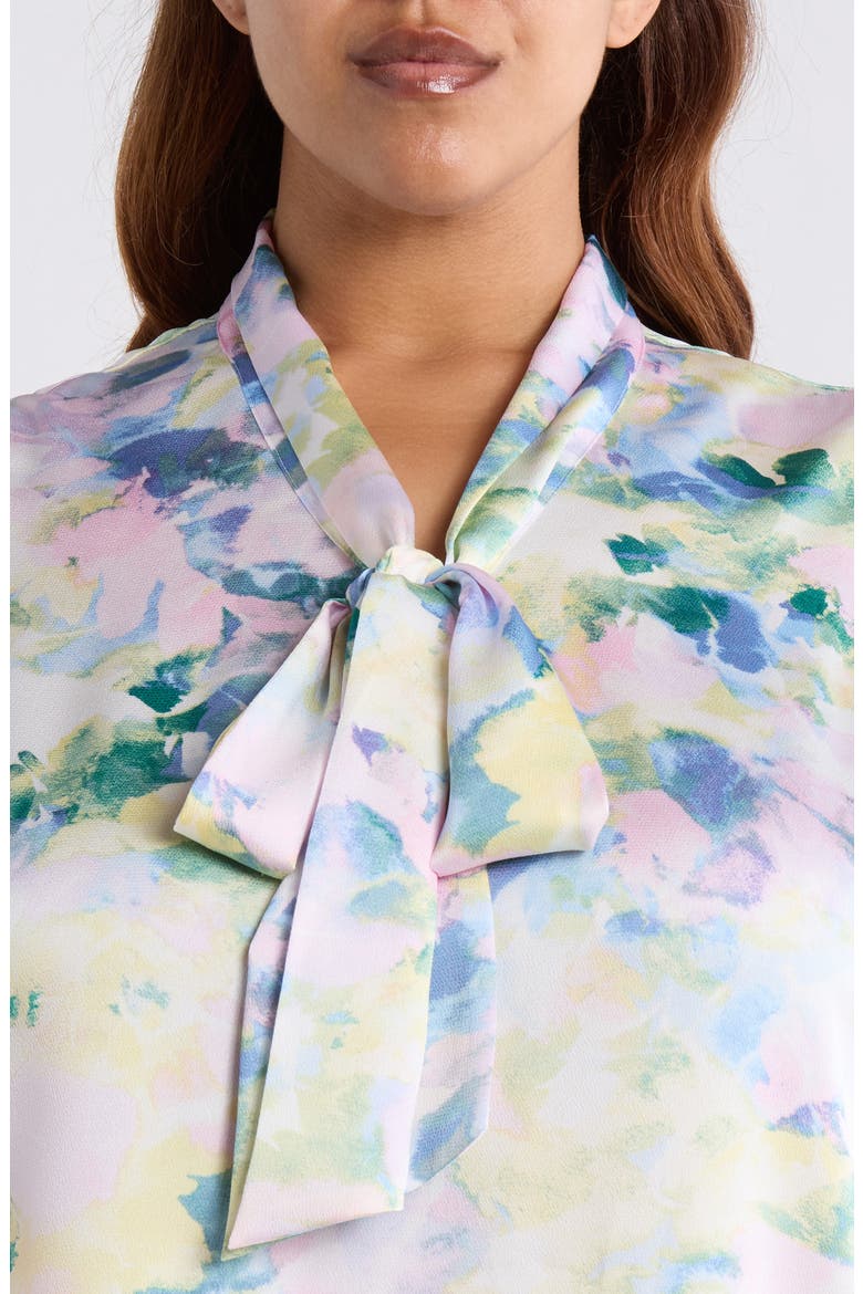 Abstract Floral Tie Neck Sleeveless Satin Top, Alternate, color, BLUSH BUTTERCUP