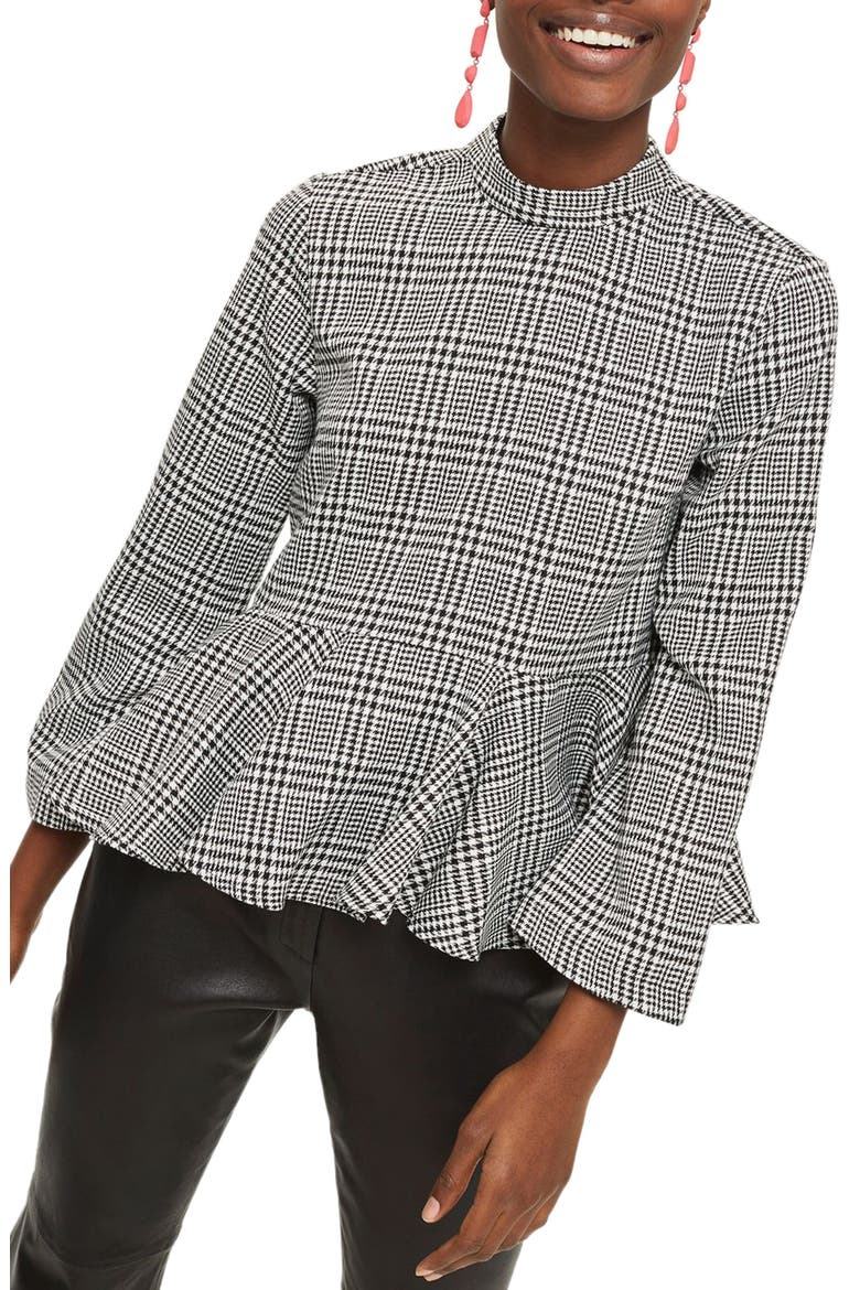 Check Peplum Blouse, Main, color, GREY MULTI