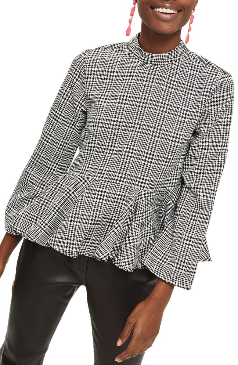 Topshop Check Peplum Blouse, Main, color, 