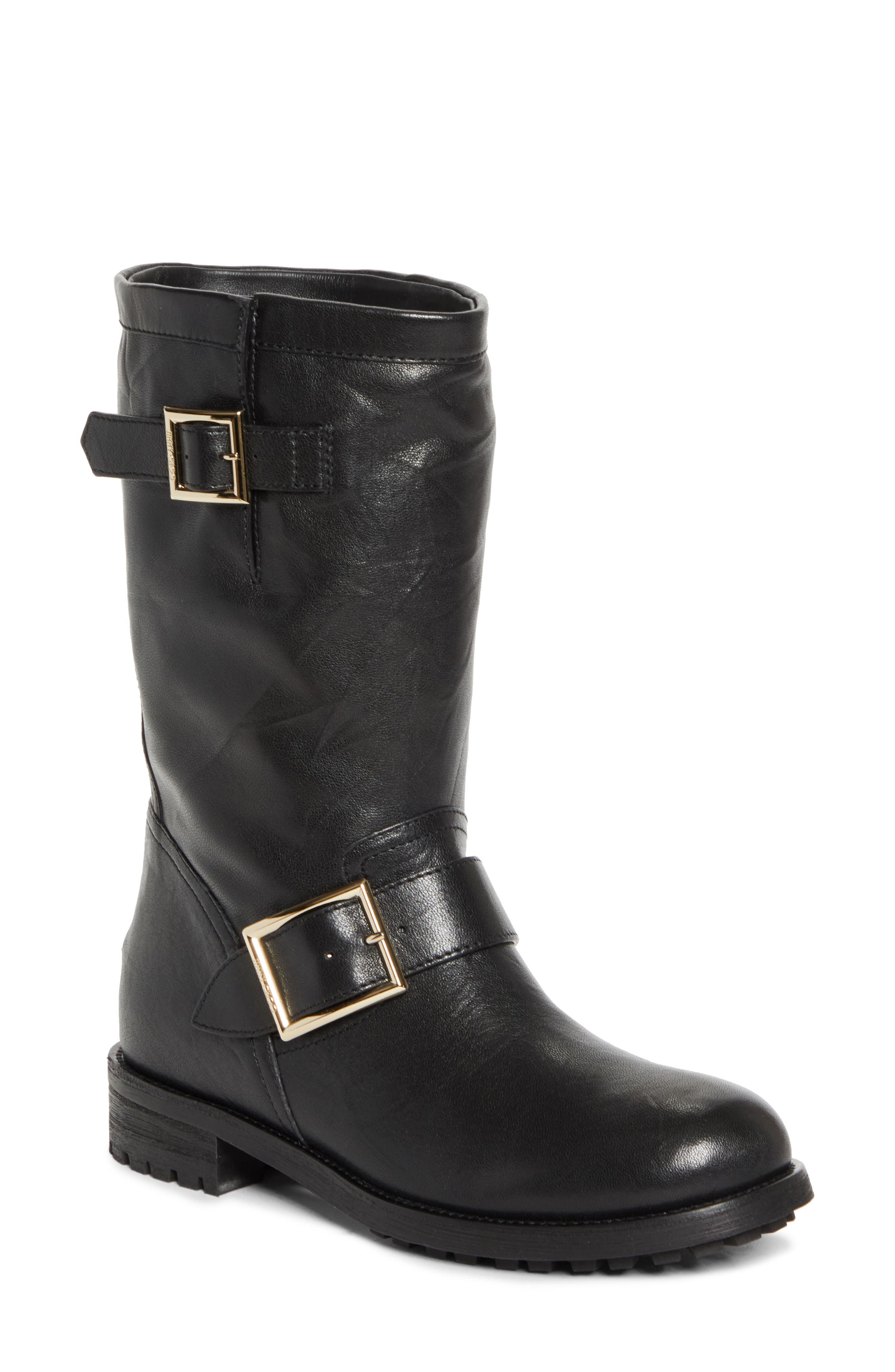 Jimmy Choo Biker Leather Boot, Main, color, Black