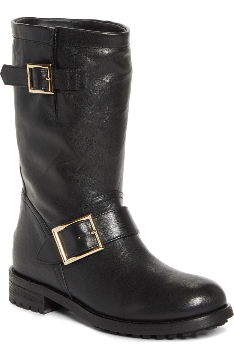 Jimmy Choo Biker Leather Boot, Main, color, Black