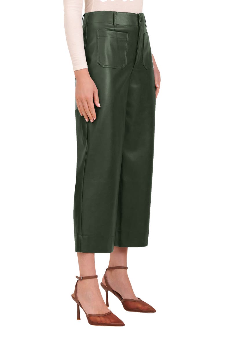 Patch Pocket Faux Leather Crop Wide Leg Pants, Alternate, color, FOREST GREEN
