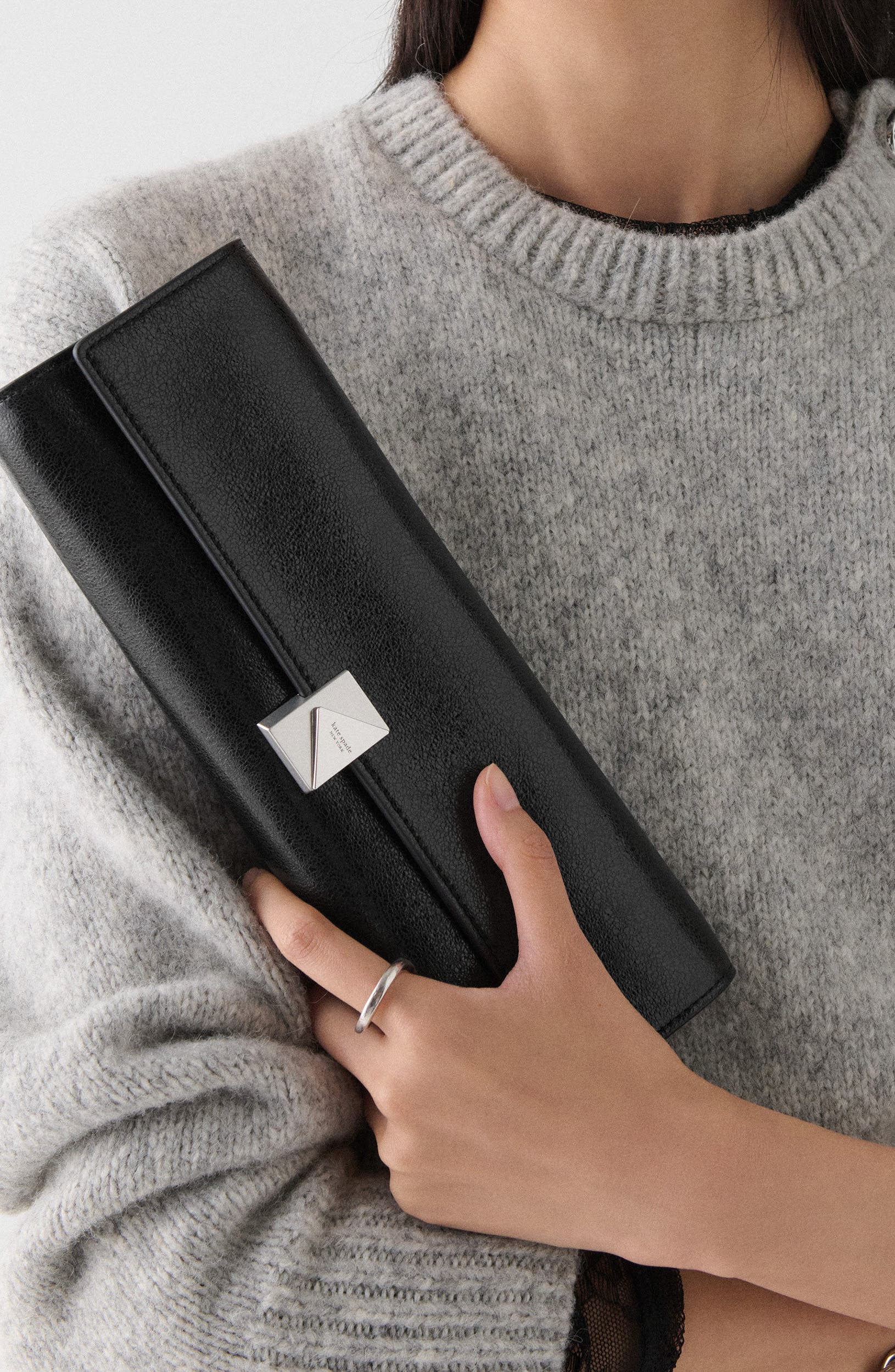 Kate Spade New York mini deco soft glazed leather shoulder bag, Alternate, color, Black