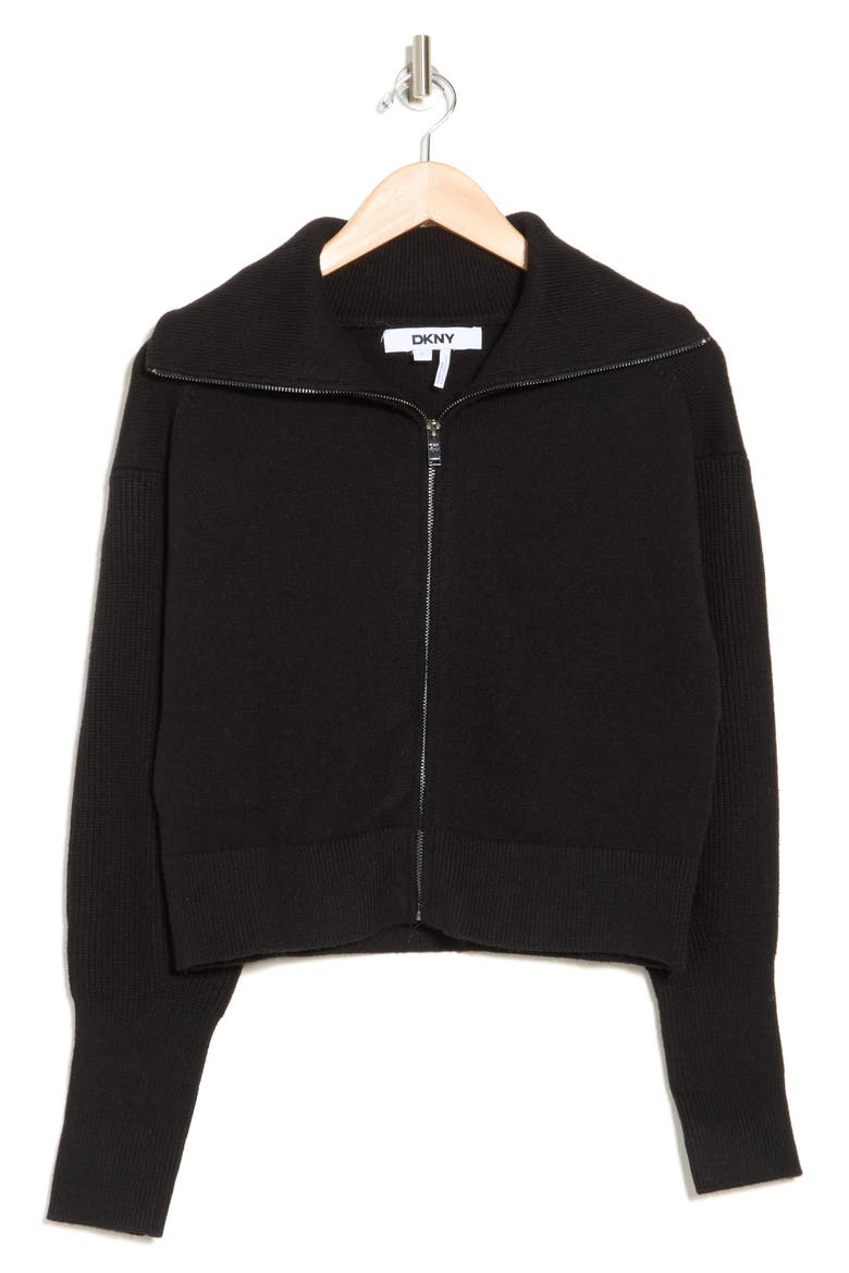 Wide Collar Zip Cardigan, Alternate, color, BLACK