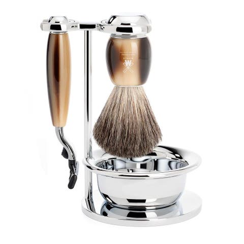 Vivo Brown Horn 4-Piece Pure Badger & Mach-3 Shaving Set