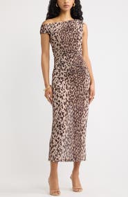 Open Edit Off the Shoulder Mesh Midi Dress
