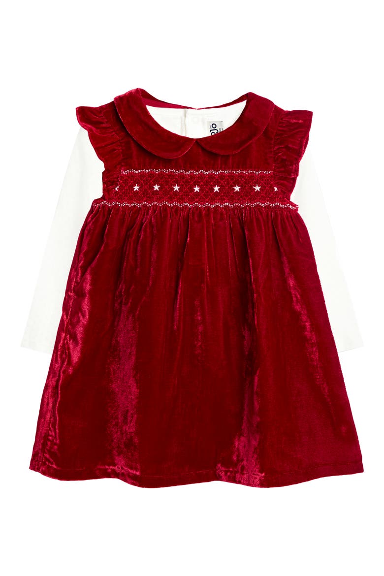 Velvet Dress & Long Sleeve Bodysuit Set, Main, color, RED