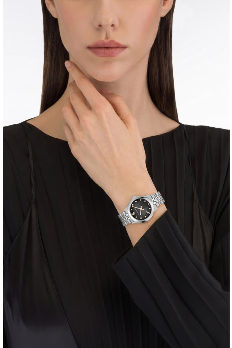 Duo Mini Bracelet Watch, 25mm, Alternate, color, BLACK/ STAINLESS STEEL
