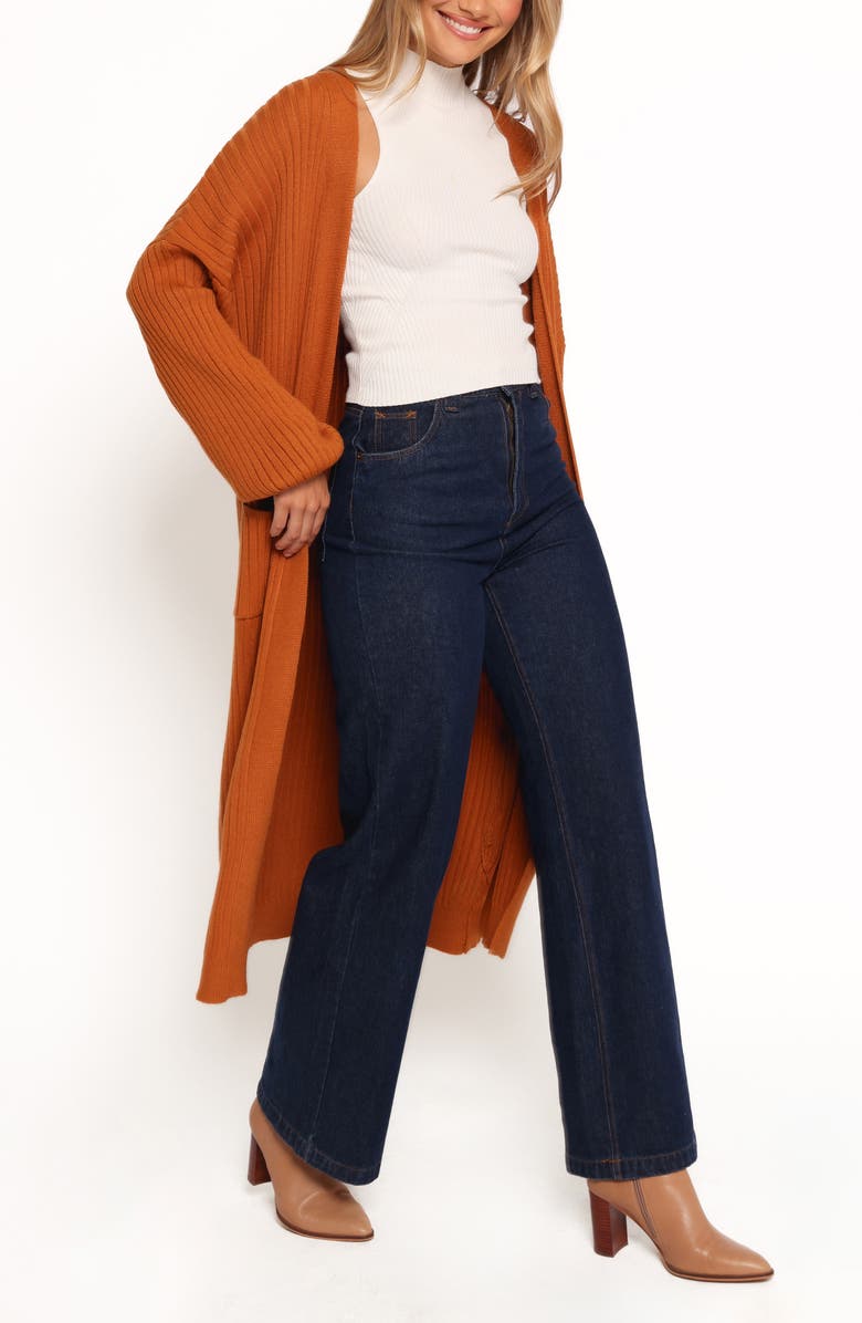 Petal & Pup Makenna Open Front Rib Longline Cardigan, Alternate, color, Rust