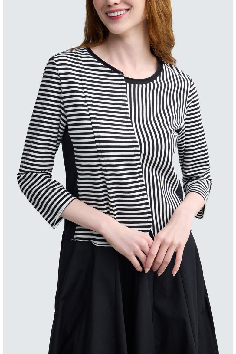 Avenia Mixed-Media Striped Dress, Alternate, color, Black Strip