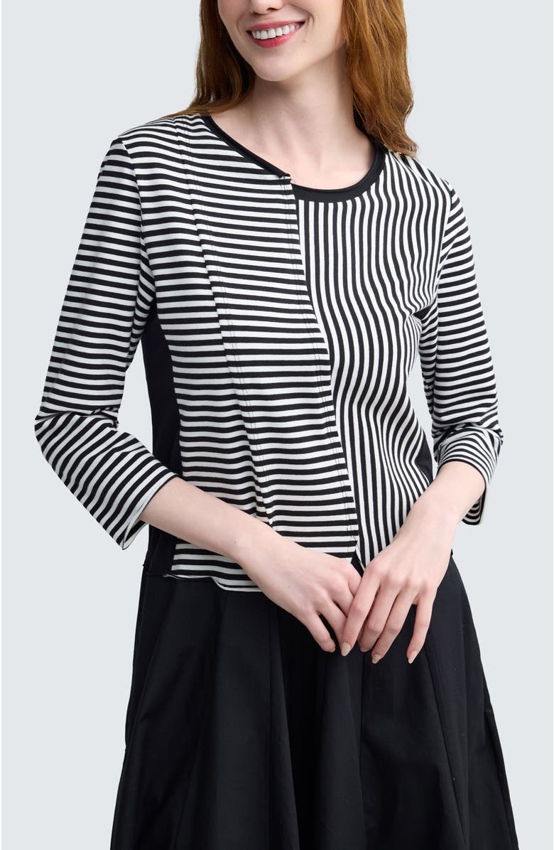 LUUKAA Avenia Mixed-Media Striped Dress, Alternate, color, Black Strip