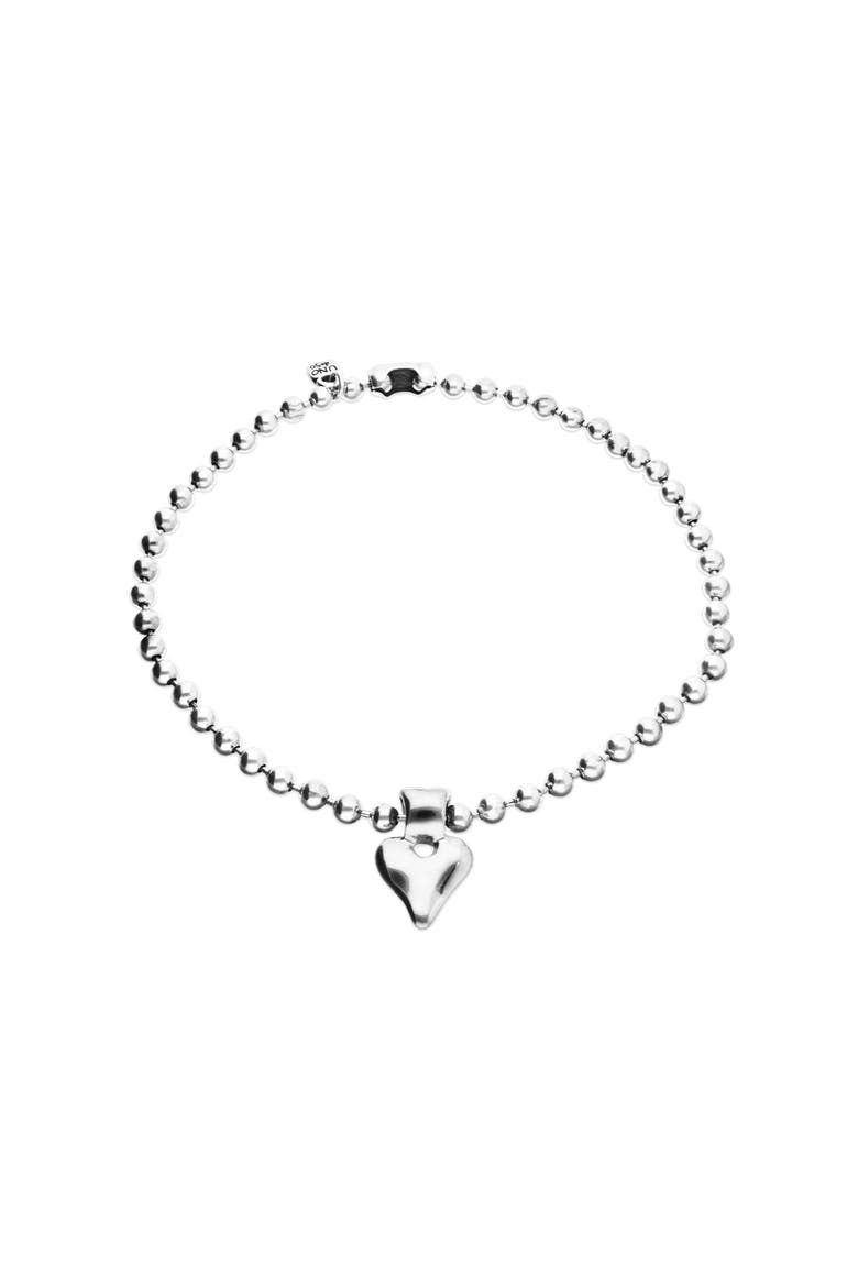 Sterling Silver Plated Ball Necklace With Heart Detail, Alternate, color, Silver