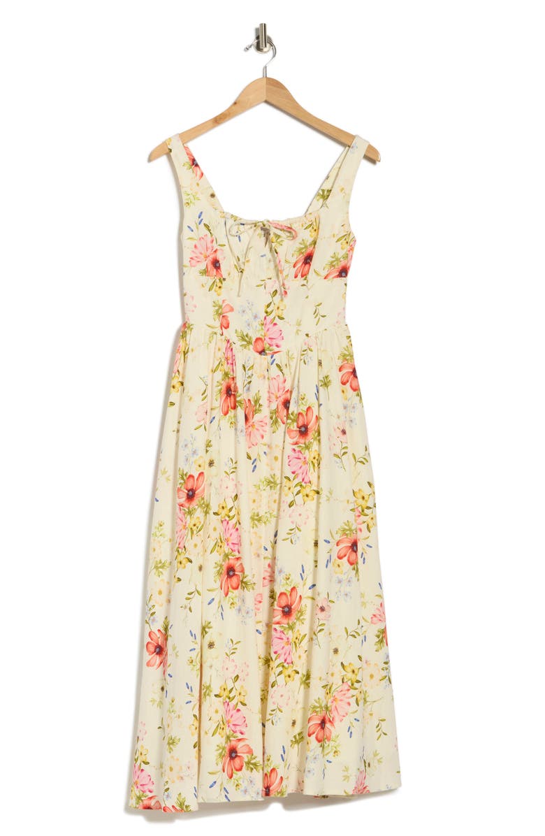 Avec Les Filles Bustier Linen Blend Midi Sundress, Alternate, color, Ivory Flower Press