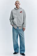 H&M Loose Fit Printed Zip-through Hoodie
