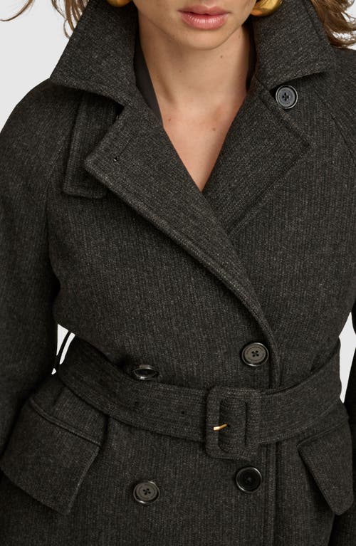 Donna Karan New York Convertible Collar Double Breasted Wool Blend Coat In Black