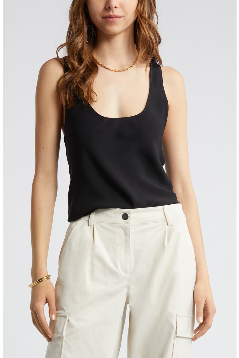 Scoop Neck Woven Tank, Main, color, BLACK