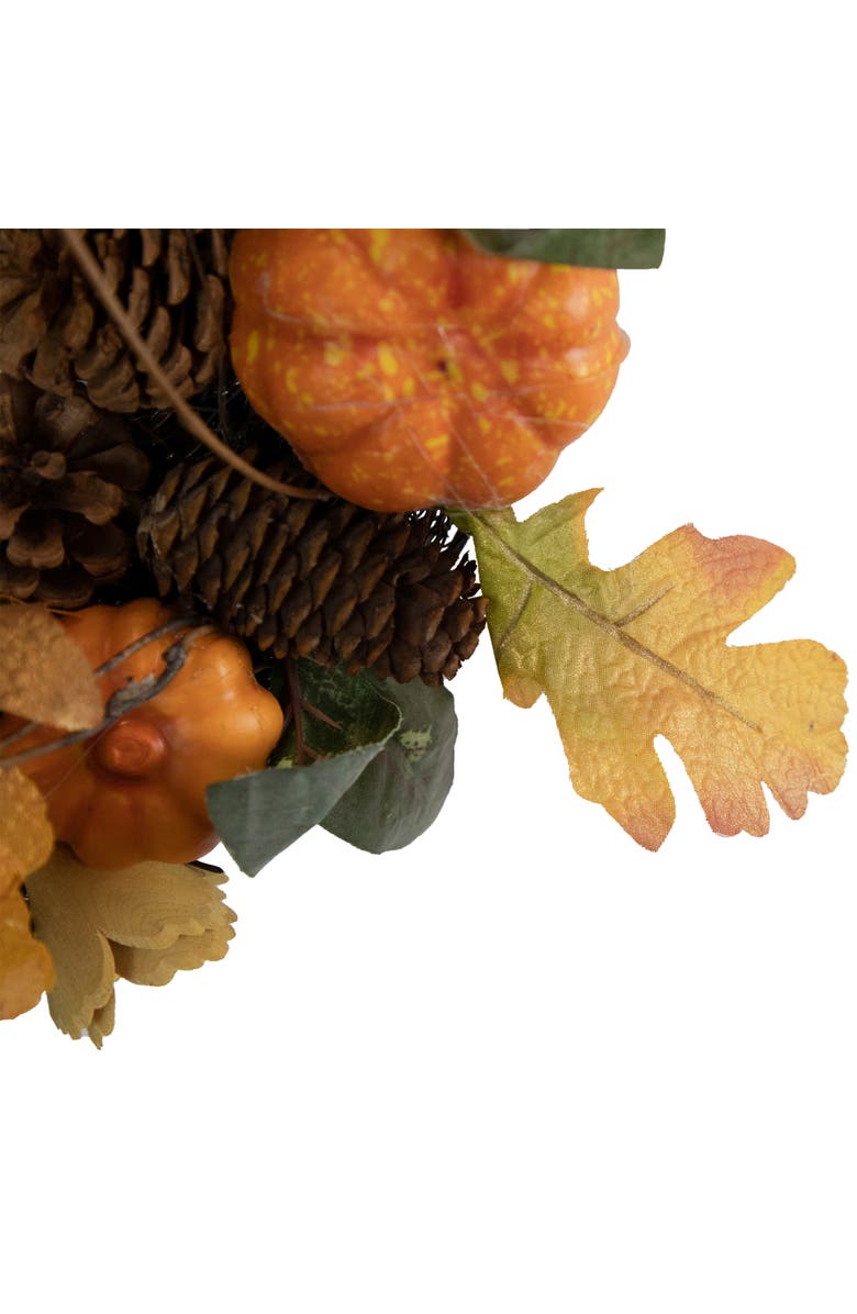 Northlight Speckled Pumpkins, Vine and Pinecone Artificial Fall Harvest Twig Wreath - 13.5", Alternate, color, Brown