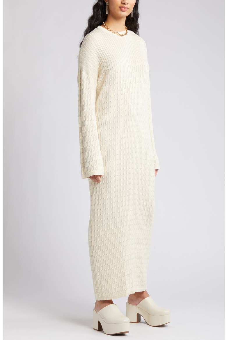 Monica Long Sleeve Cable Stitch Maxi Sweater Dress, Alternate, color, BIRCH