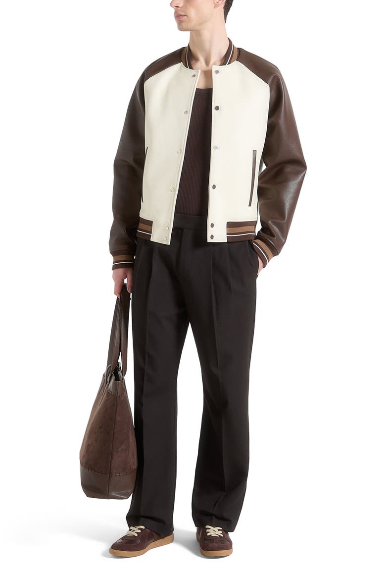 Guy Contrast Leather Bomber Jacket, Main, color, Cream