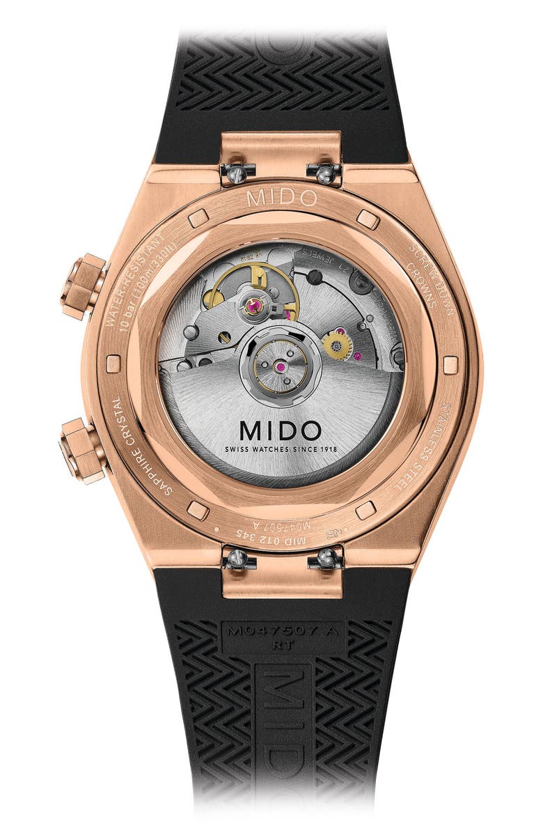 MIDO Multifort 8 Two Crowns Automatic Rubber Strap Watch, 40mm, Alternate, color, Black
