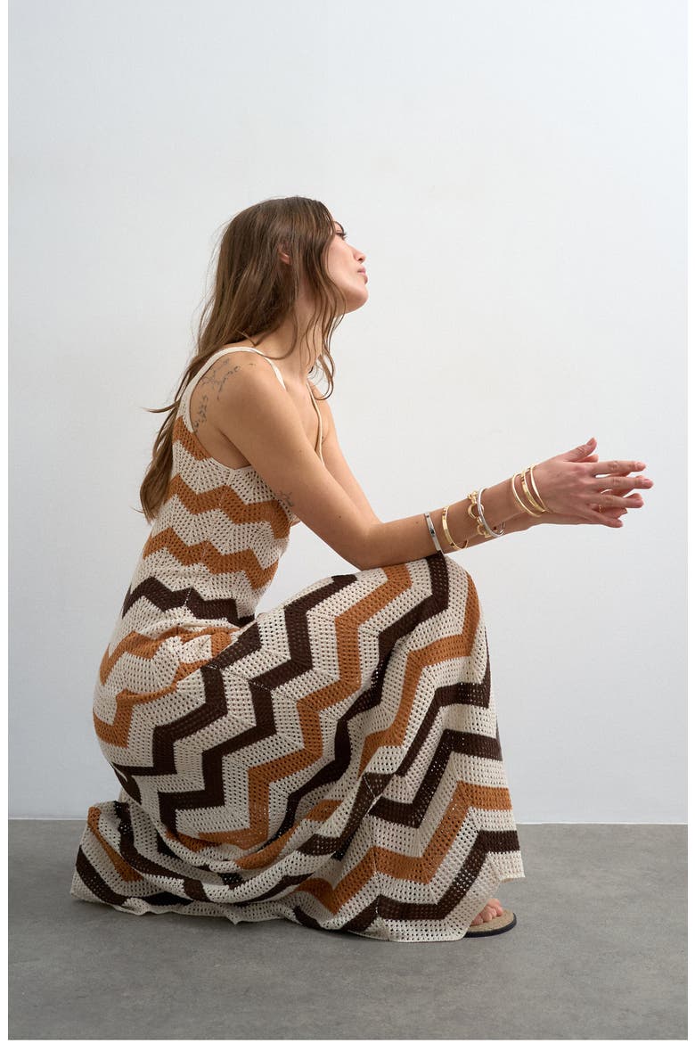 Chevron Stripe Open Stitch Maxi Dress, Alternate, color, STONE