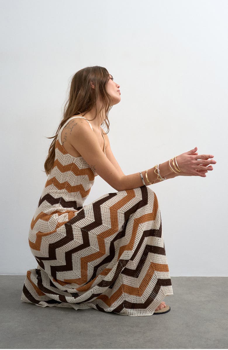Topshop Chevron Stripe Open Stitch Maxi Dress, Alternate, color,