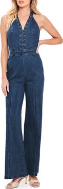 FLYING TOMATO Denim Halter Jumpsuit