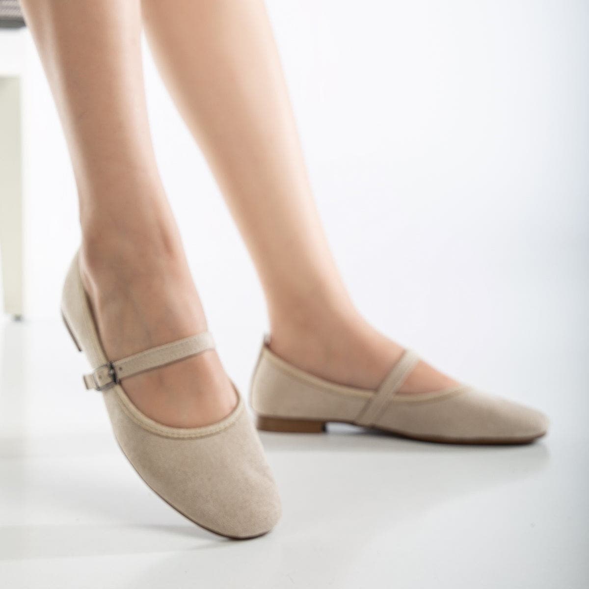 Emilie Mary Jane Flat, Alternate, color, Beige Suede