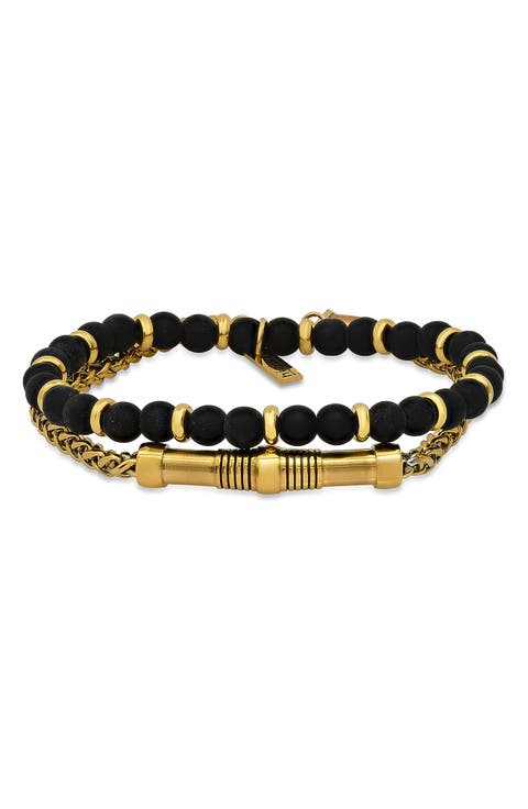 Men's 18K Yellow Gold Beaded Bracelet Duo