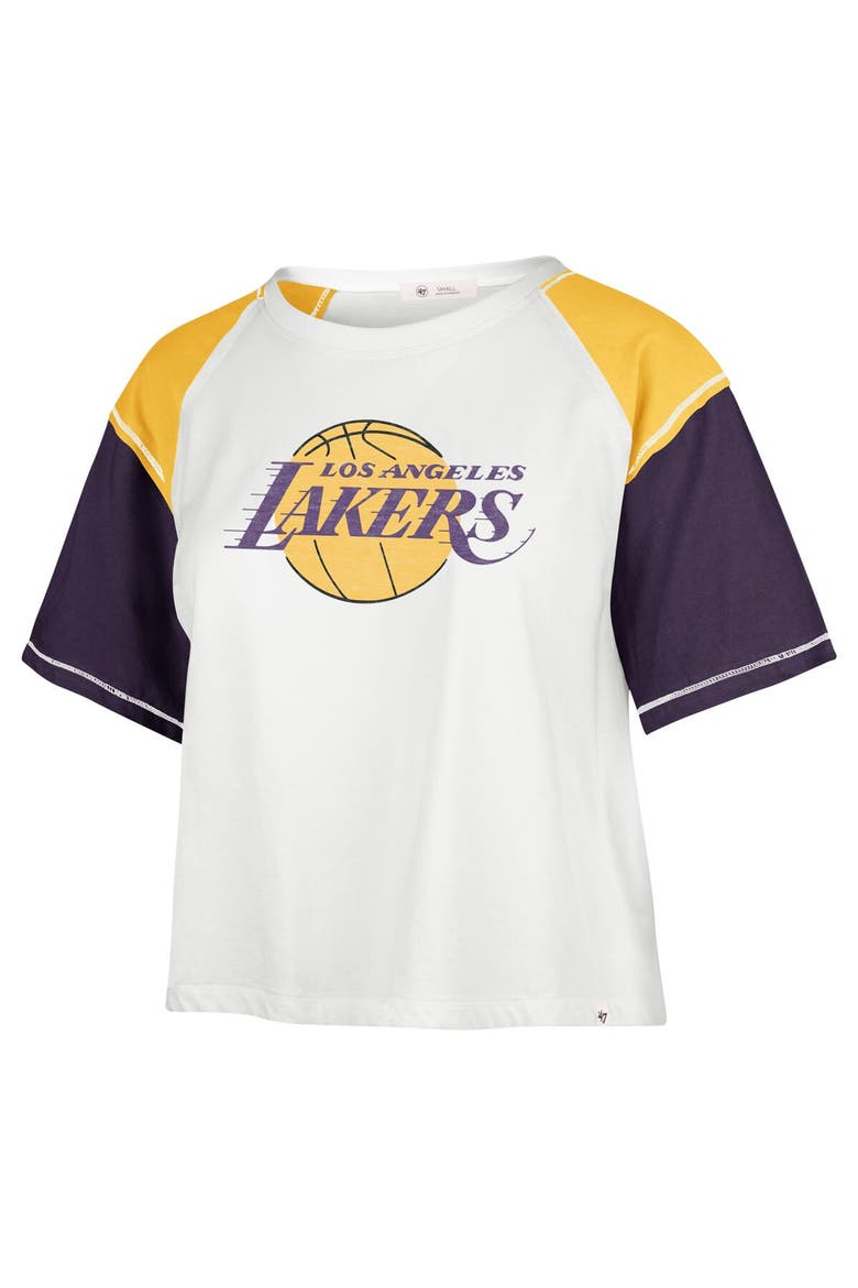 Women's '47 Cream Los Angeles Lakers Premier Raglan Cropped T-Shirt, Alternate, color, Cream