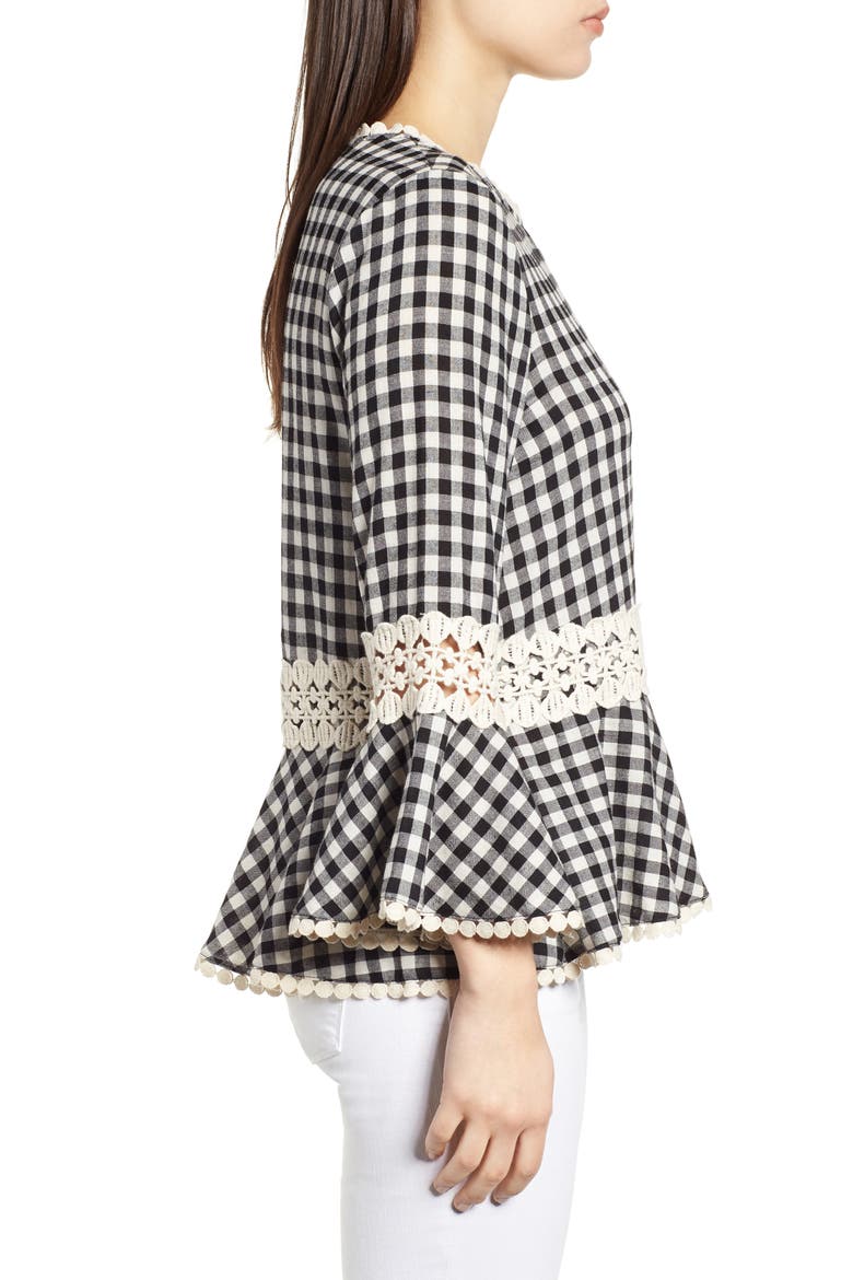 Gingham Check Peplum Top, Alternate, color, BLACK WHITE GINGHAM