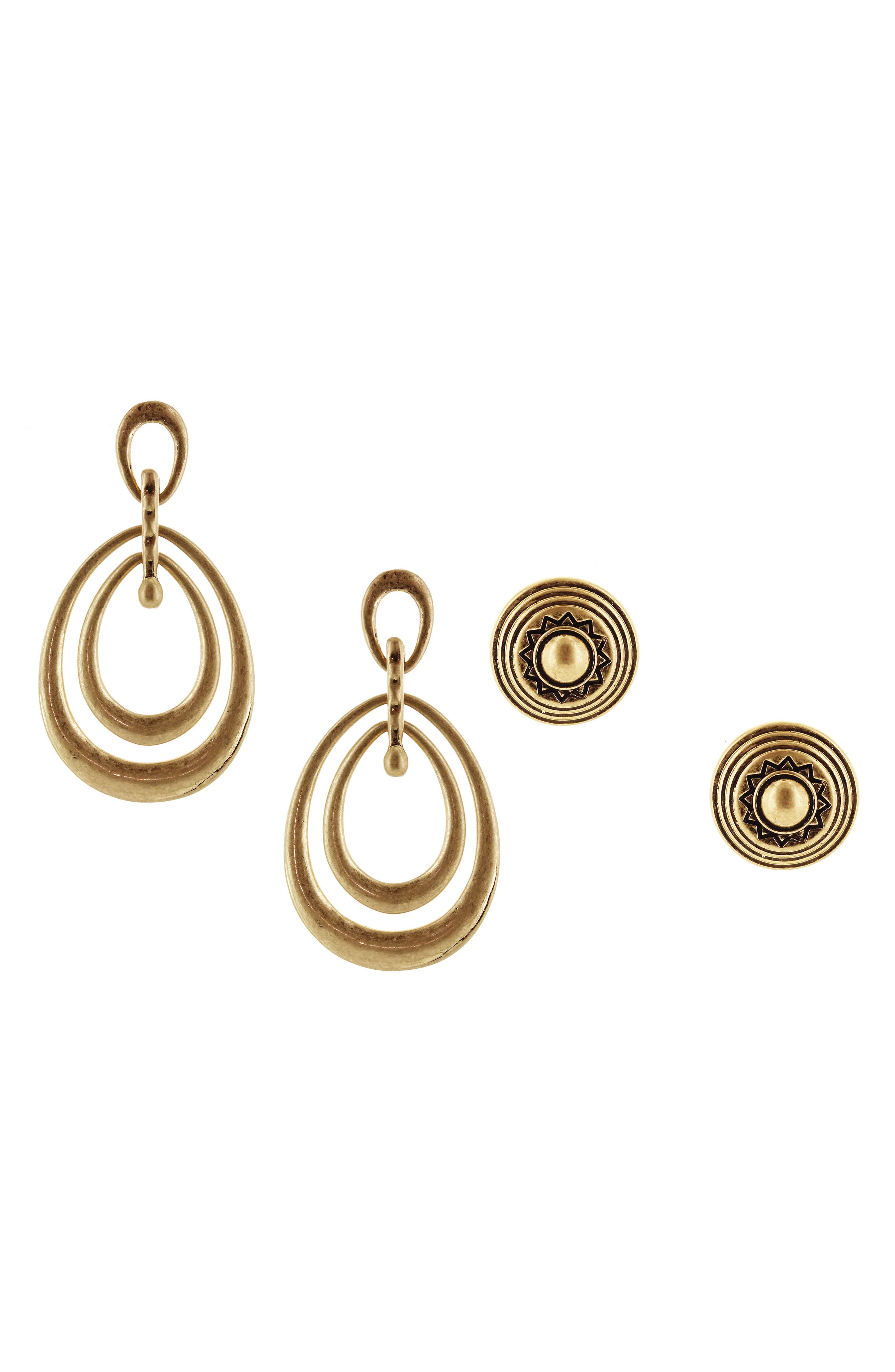 OLIVIA WELLES Set of 2 Button Stud & Orbital Drop Earrings
