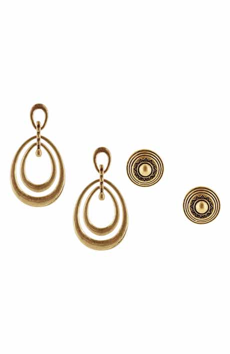 OLIVIA WELLES Set of 2 Button Stud & Orbital Drop Earrings