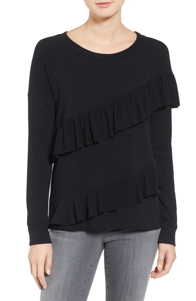 Pleione French Terry Ruffle Sweatshirt, Main, color, 