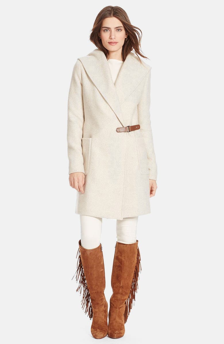 Lauren Ralph Lauren Hooded Tweed Wrap Front Coat, Main, color, 