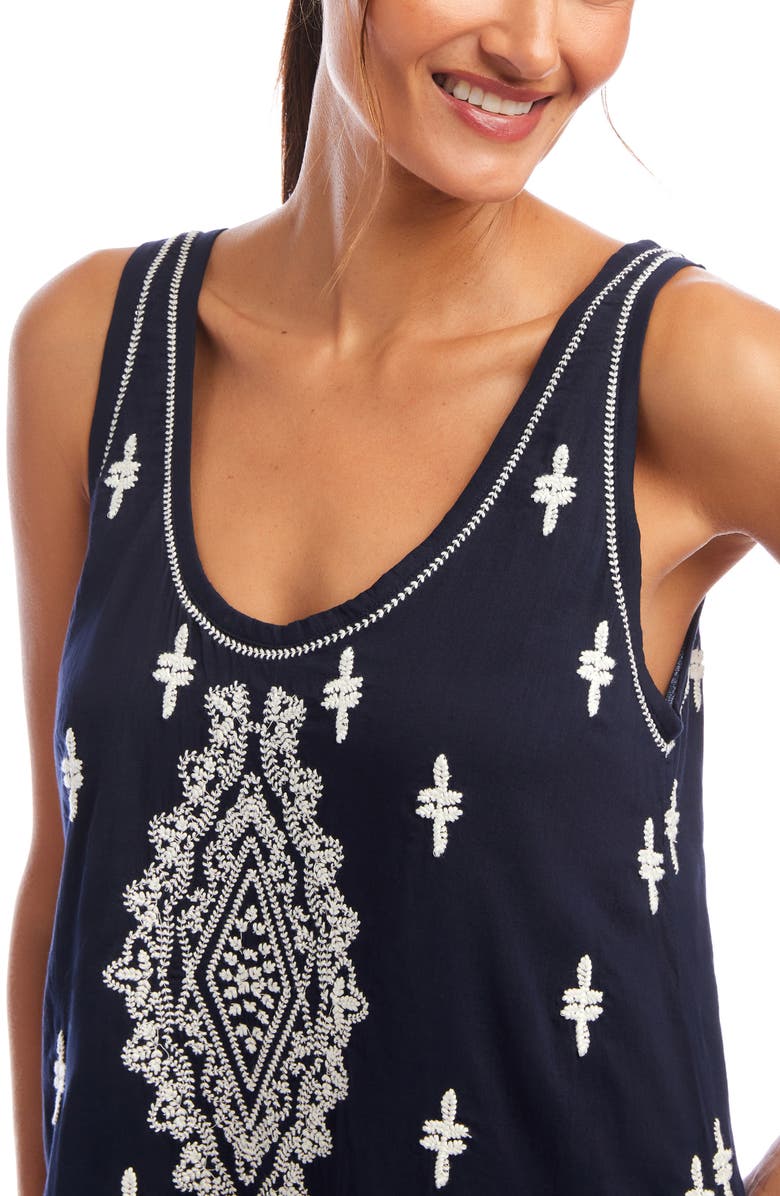 Karen Kane Embroidered Sleeveless Midi Dress, Alternate, color, Navy W/ Cream