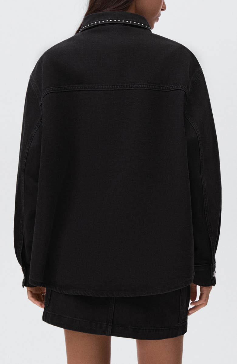 MANGO TEEN Studded Denim Jacket, Alternate, color, Black Grey