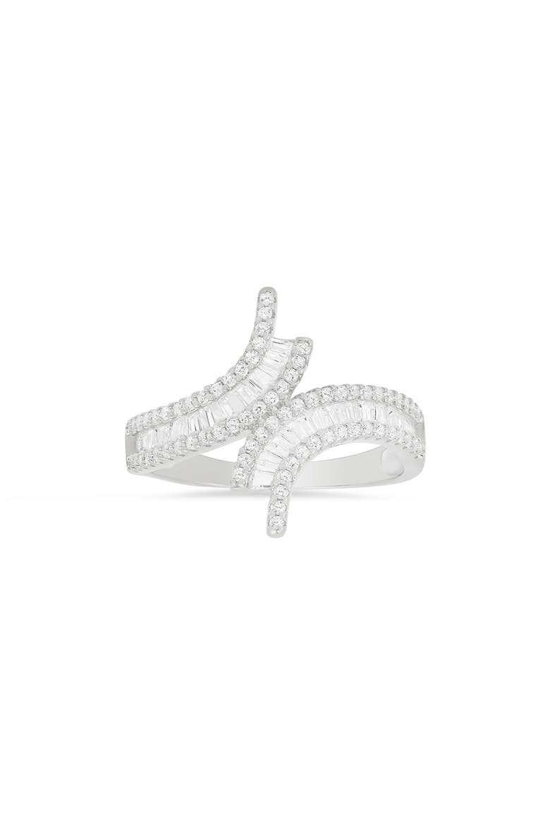 Baguette Cut Cubic Zirconia Bypass Ring, Main, color, SILVER
