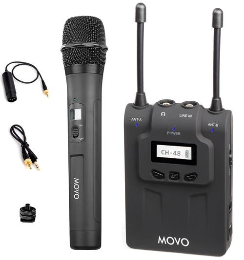MOVO WMIC80 UHF Wireless Handheld Microphone System with Handheld Mic with Integrated Transmitter, Portable Receiver, and Shoe Mount for DSLR Cameras