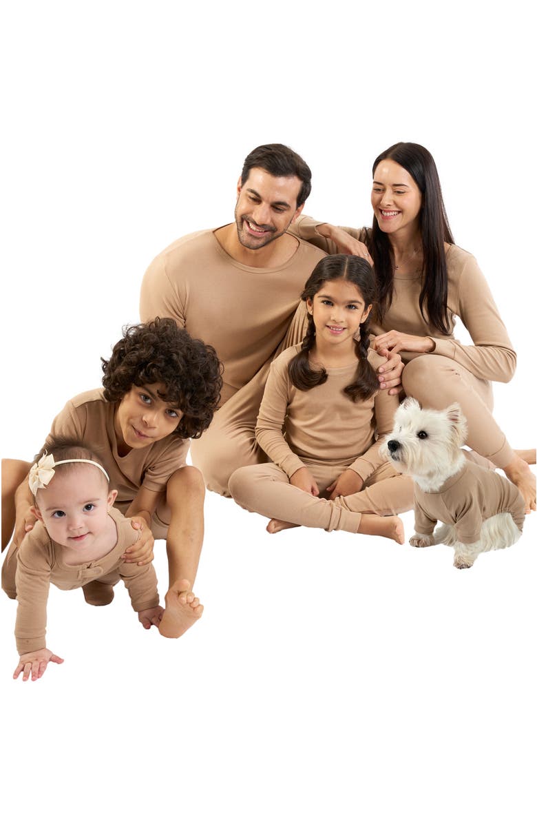 Leveret Kids Short Sleeve Cotton Solid Matching Family Pajamas, Alternate, color, Beige