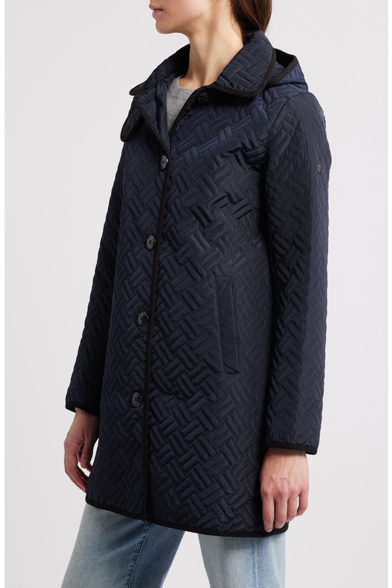 Hooded Basketweave Quilted Coat, Alternate, color, DARK NAVY