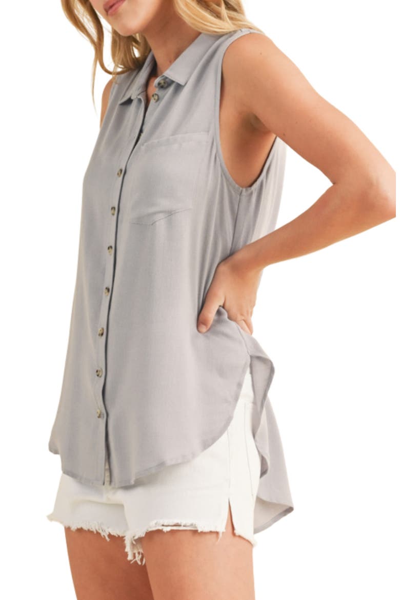 Sleeveless Button Up Shirt, Alternate, color, CLOUD
